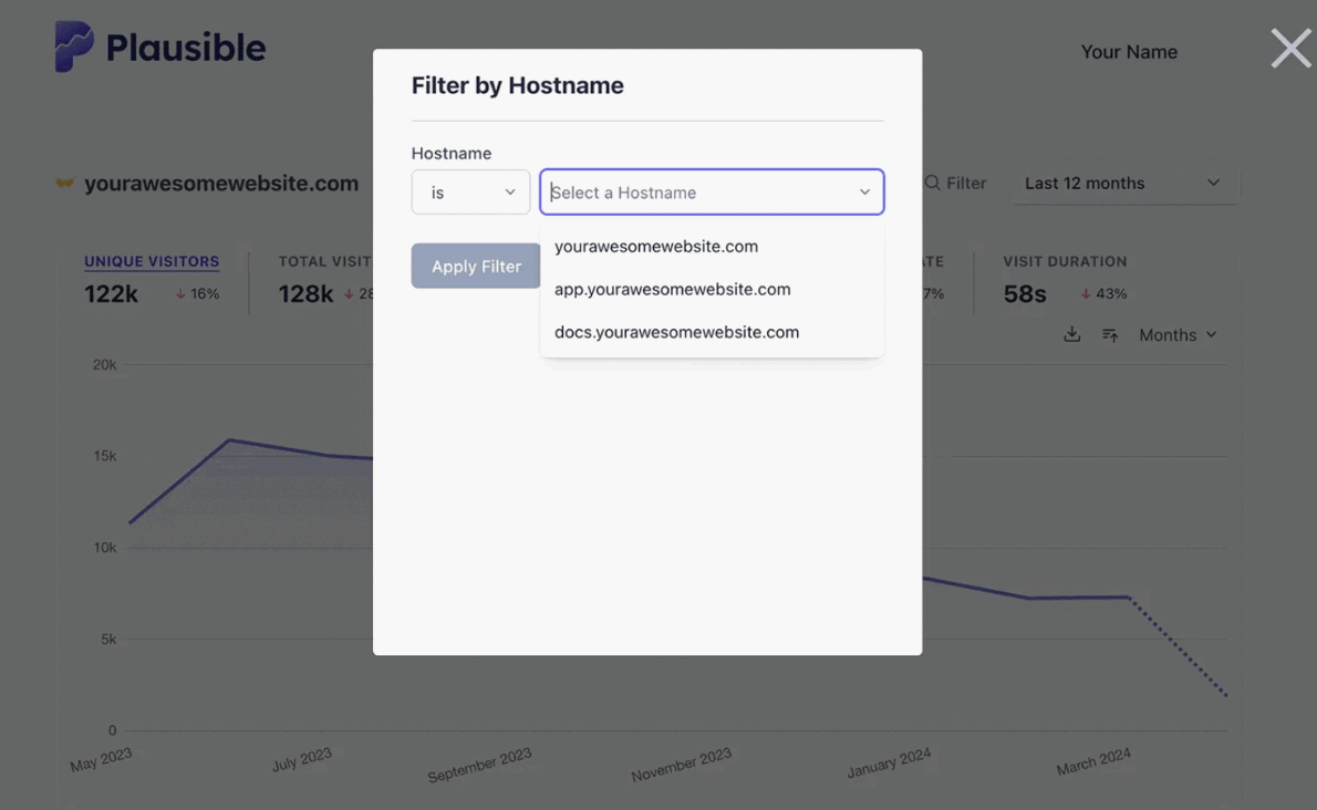 segment your traffic by hostname on plausible dashboard